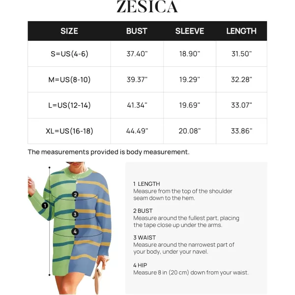 imageZESICA Womens Casual Long Sleeve Tunic Sweater Dress Crew Neck Plaid Knit Oversized Pullover Jumper TopsGreen