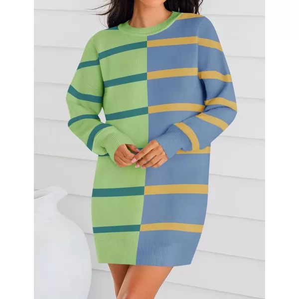 imageZESICA Womens Casual Long Sleeve Tunic Sweater Dress Crew Neck Plaid Knit Oversized Pullover Jumper TopsGreen