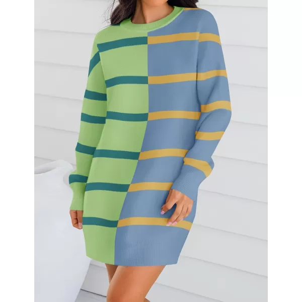 imageZESICA Womens Casual Long Sleeve Tunic Sweater Dress Crew Neck Plaid Knit Oversized Pullover Jumper TopsGreen