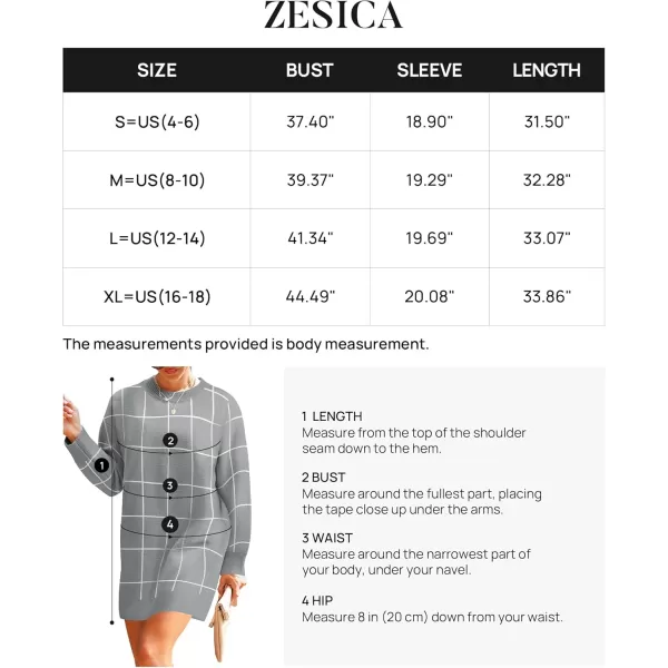 imageZESICA Womens Casual Long Sleeve Tunic Sweater Dress Crew Neck Plaid Knit Oversized Pullover Jumper TopsGrey