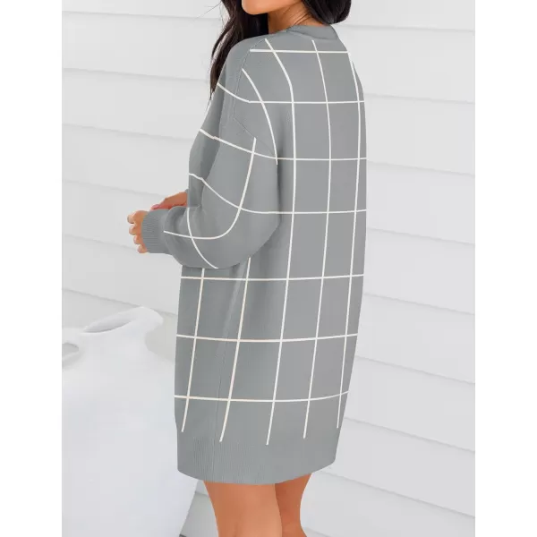 imageZESICA Womens Casual Long Sleeve Tunic Sweater Dress Crew Neck Plaid Knit Oversized Pullover Jumper TopsGrey