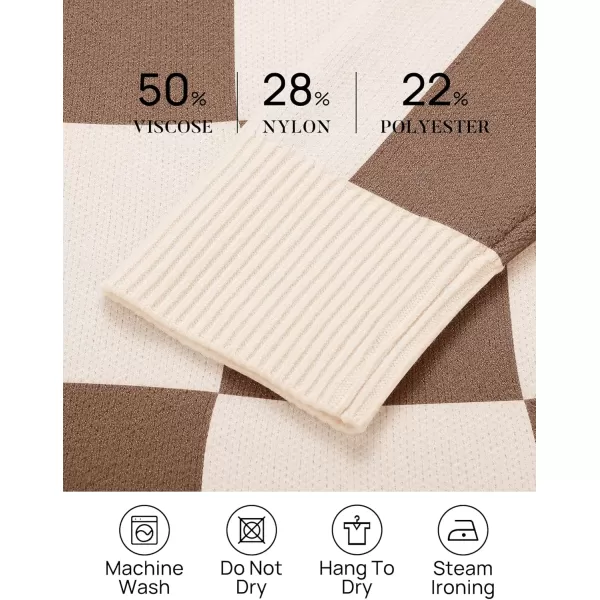 imageZESICA Womens Casual Long Sleeve Tunic Sweater Dress Crew Neck Plaid Knit Oversized Pullover Jumper TopsLightcoffee