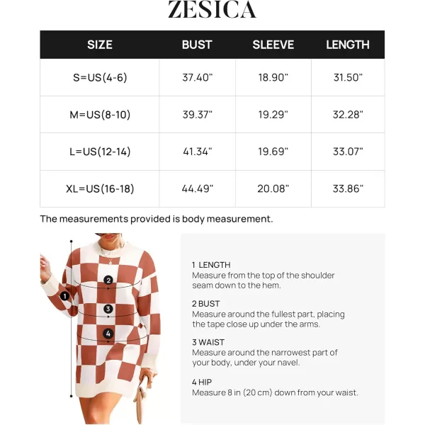 imageZESICA Womens Casual Long Sleeve Tunic Sweater Dress Crew Neck Plaid Knit Oversized Pullover Jumper TopsOrange