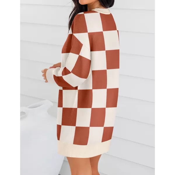 imageZESICA Womens Casual Long Sleeve Tunic Sweater Dress Crew Neck Plaid Knit Oversized Pullover Jumper TopsOrange