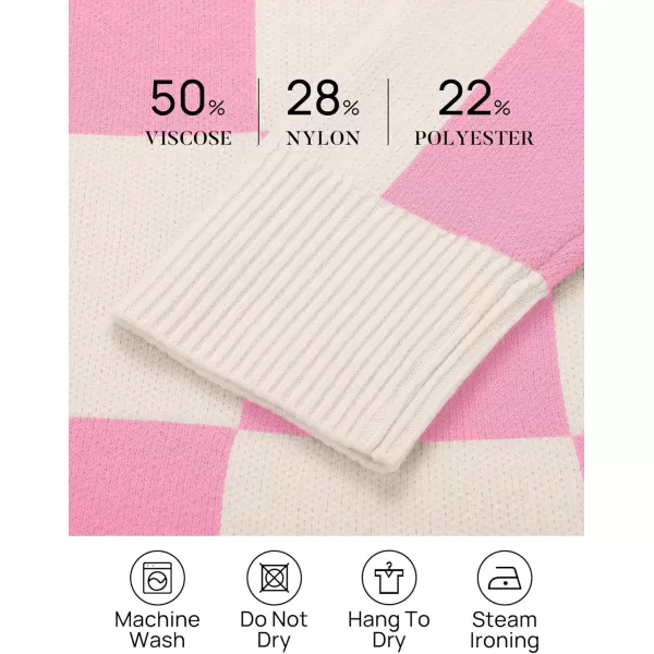 imageZESICA Womens Casual Long Sleeve Tunic Sweater Dress Crew Neck Plaid Knit Oversized Pullover Jumper TopsPink