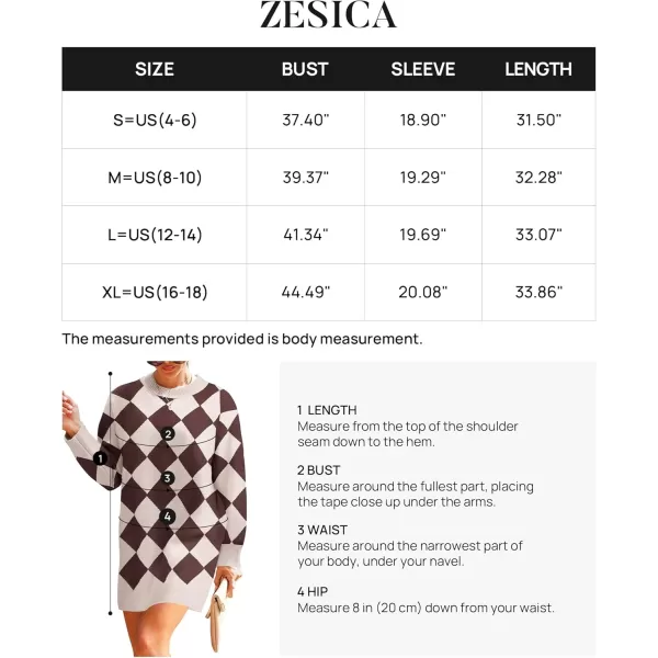imageZESICA Womens Casual Long Sleeve Tunic Sweater Dress Crew Neck Plaid Knit Oversized Pullover Jumper TopsTaupe