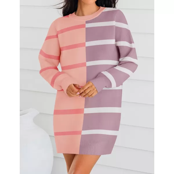 imageZESICA Womens Casual Long Sleeve Tunic Sweater Dress Crew Neck Plaid Knit Oversized Pullover Jumper TopsViolet