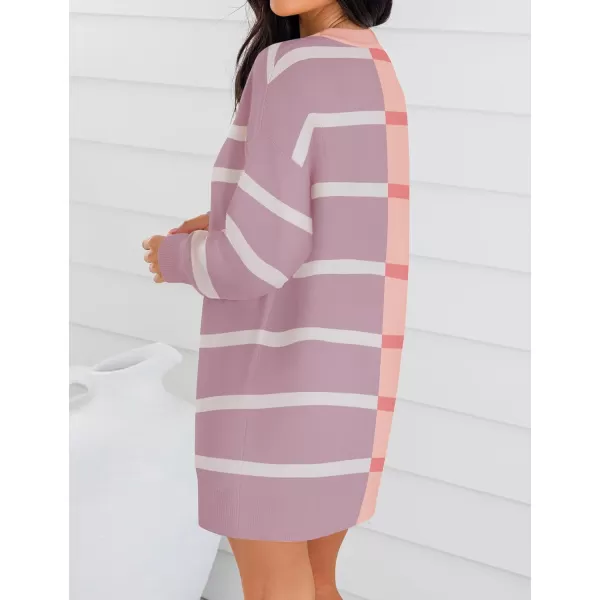 imageZESICA Womens Casual Long Sleeve Tunic Sweater Dress Crew Neck Plaid Knit Oversized Pullover Jumper TopsViolet