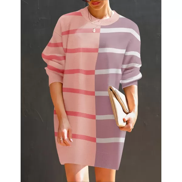 imageZESICA Womens Casual Long Sleeve Tunic Sweater Dress Crew Neck Plaid Knit Oversized Pullover Jumper TopsViolet