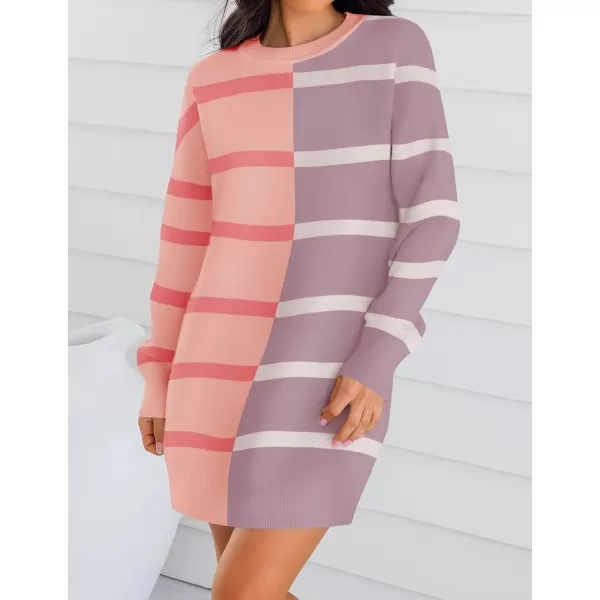imageZESICA Womens Casual Long Sleeve Tunic Sweater Dress Crew Neck Plaid Knit Oversized Pullover Jumper TopsViolet