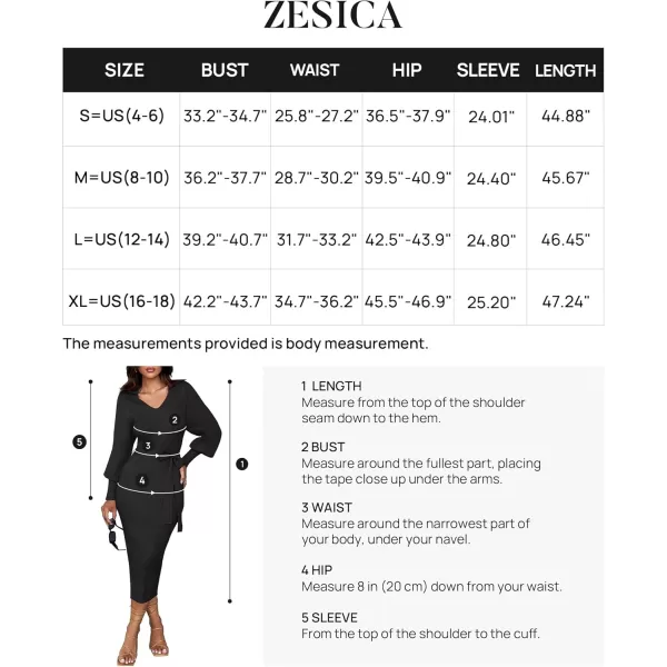 imageZESICA Womens Fall Winter Sweater Dress Long Sleeve Lapel V Neck Ribbed Knit Slim Fit Bodycon Midi Dresses with BeltBlack