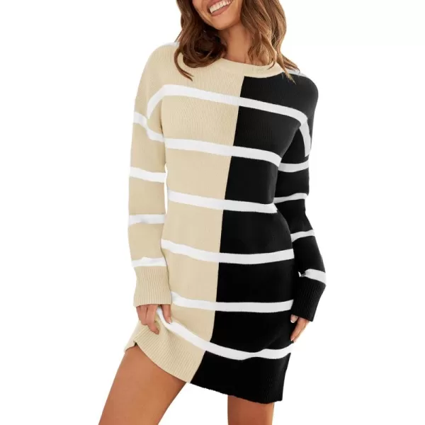 imageZESICA Womens Casual Long Sleeve Tunic Sweater Dress Crew Neck Plaid Knit Oversized Pullover Jumper TopsCream