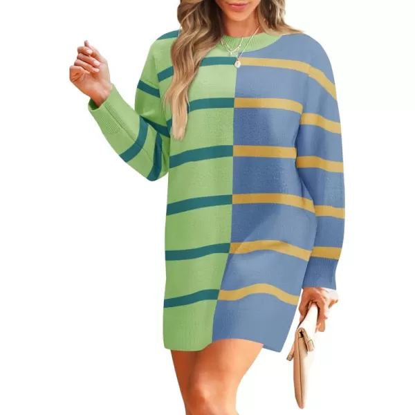 imageZESICA Womens Casual Long Sleeve Tunic Sweater Dress Crew Neck Plaid Knit Oversized Pullover Jumper TopsGreen