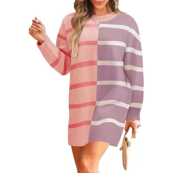 imageZESICA Womens Casual Long Sleeve Tunic Sweater Dress Crew Neck Plaid Knit Oversized Pullover Jumper TopsViolet