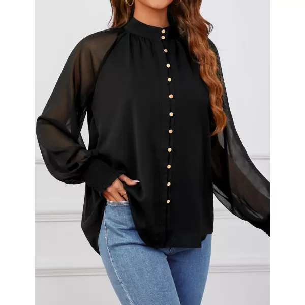 ZESICA Womens Floral Print Blouse 2024 Long Sleeve Button Down Casual Fall Boho Oversized Tops ShirtsBlack