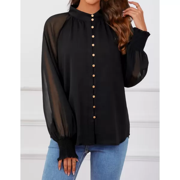ZESICA Womens Floral Print Blouse 2024 Long Sleeve Button Down Casual Fall Boho Oversized Tops ShirtsBlack