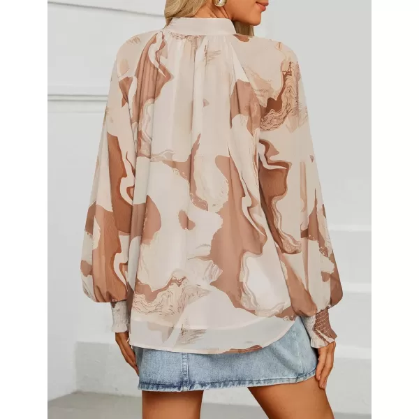 ZESICA Womens Floral Print Blouse 2024 Long Sleeve Button Down Casual Fall Boho Oversized Tops ShirtsBrown