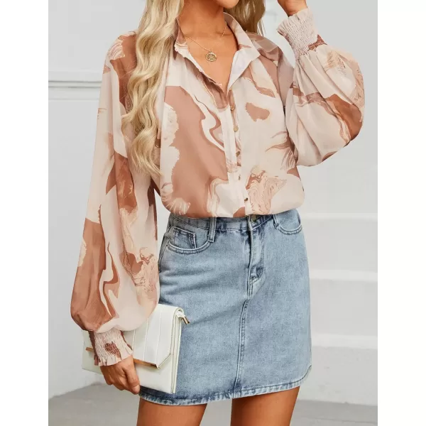 ZESICA Womens Floral Print Blouse 2024 Long Sleeve Button Down Casual Fall Boho Oversized Tops ShirtsBrown