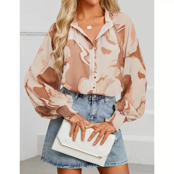 ZESICA Womens Floral Print Blouse 2024 Long Sleeve Button Down Casual Fall Boho Oversized Tops ShirtsBrown