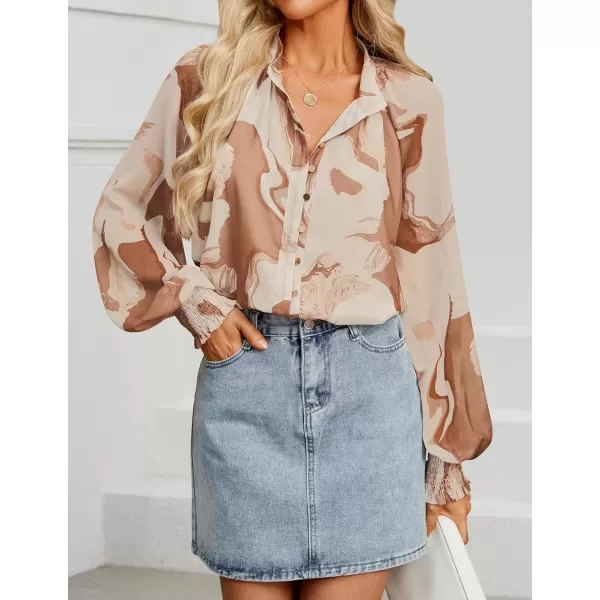 ZESICA Womens Floral Print Blouse 2024 Long Sleeve Button Down Casual Fall Boho Oversized Tops ShirtsBrown