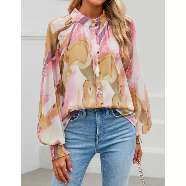 ZESICA Womens Floral Print Blouse 2024 Long Sleeve Button Down Casual Fall Boho Oversized Tops ShirtsPink