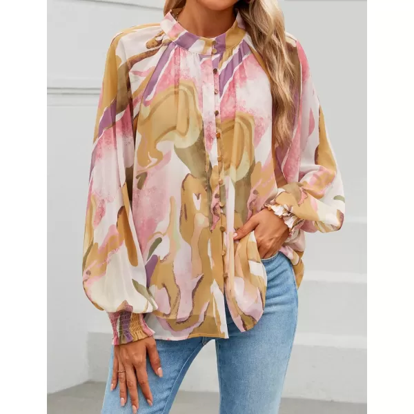 ZESICA Womens Floral Print Blouse 2024 Long Sleeve Button Down Casual Fall Boho Oversized Tops ShirtsPink
