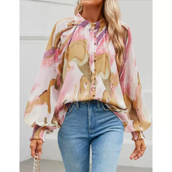 ZESICA Womens Floral Print Blouse 2024 Long Sleeve Button Down Casual Fall Boho Oversized Tops ShirtsPink