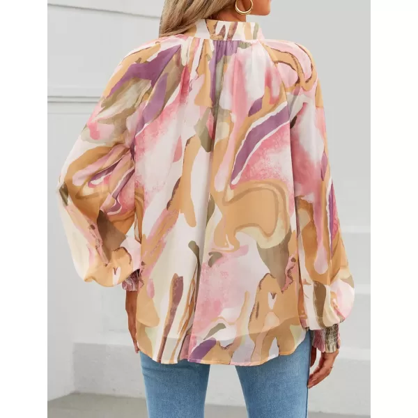 ZESICA Womens Floral Print Blouse 2024 Long Sleeve Button Down Casual Fall Boho Oversized Tops ShirtsPink