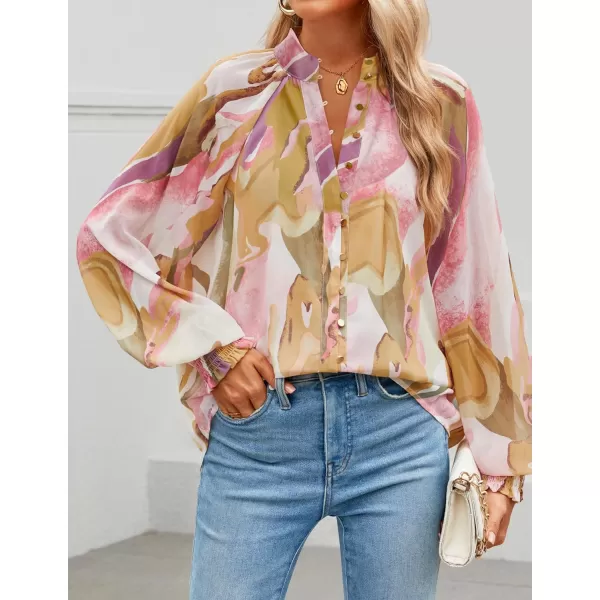 ZESICA Womens Floral Print Blouse 2024 Long Sleeve Button Down Casual Fall Boho Oversized Tops ShirtsPink