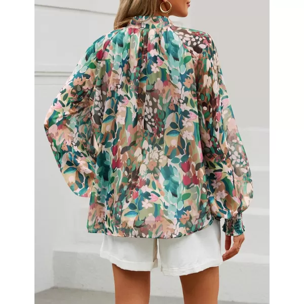ZESICA Womens Floral Print Blouse 2024 Long Sleeve Button Down Casual Fall Boho Oversized Tops ShirtsPink Green