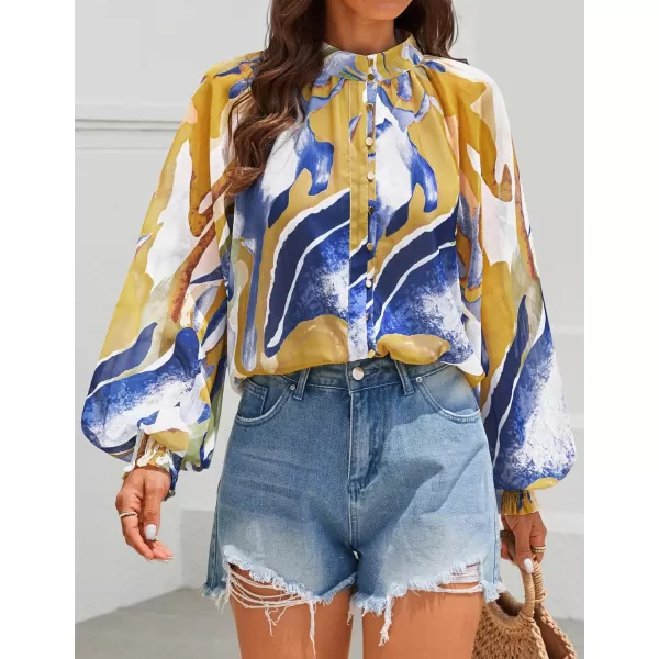 ZESICA Womens Floral Print Blouse 2024 Long Sleeve Button Down Casual Fall Boho Oversized Tops ShirtsTurquoise