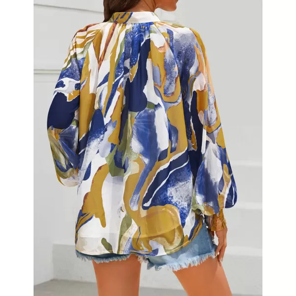 ZESICA Womens Floral Print Blouse 2024 Long Sleeve Button Down Casual Fall Boho Oversized Tops ShirtsTurquoise