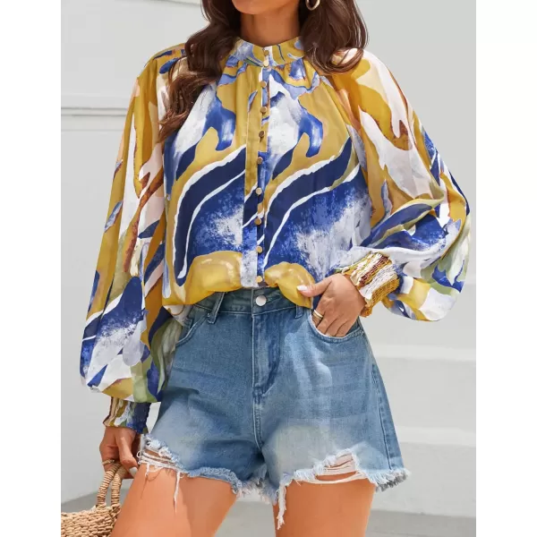 ZESICA Womens Floral Print Blouse 2024 Long Sleeve Button Down Casual Fall Boho Oversized Tops ShirtsTurquoise