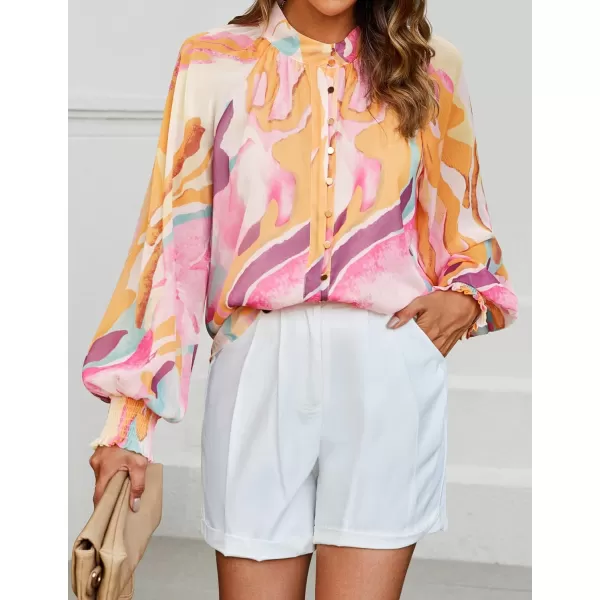 ZESICA Womens Floral Print Blouse 2024 Long Sleeve Button Down Casual Fall Boho Oversized Tops ShirtsYellow Purple
