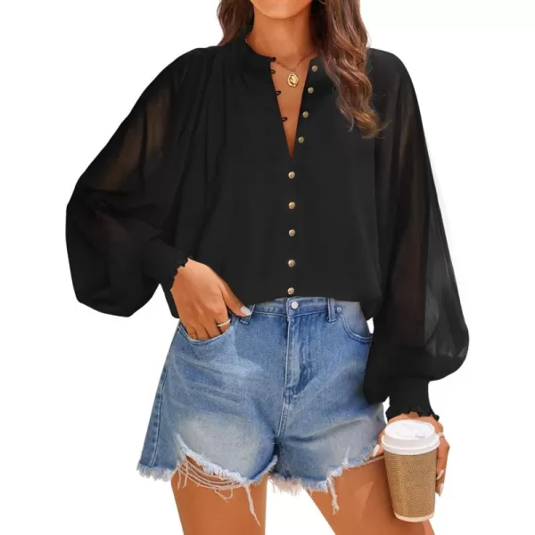 ZESICA Womens Floral Print Blouse 2024 Long Sleeve Button Down Casual Fall Boho Oversized Tops ShirtsBlack