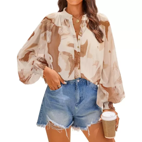 ZESICA Womens Floral Print Blouse 2024 Long Sleeve Button Down Casual Fall Boho Oversized Tops ShirtsBrown