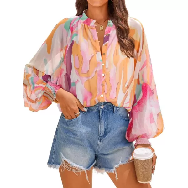 ZESICA Womens Floral Print Blouse 2024 Long Sleeve Button Down Casual Fall Boho Oversized Tops ShirtsYellow Purple