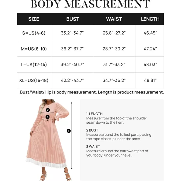 imageZESICA Womens 2024 Fall Long Sleeve Chiffon Dress Casual Crew Neck Pleated A Line Flowy Midi Dresses with BeltLight Pink