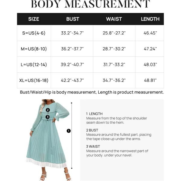 imageZESICA Womens 2024 Fall Long Sleeve Chiffon Dress Casual Crew Neck Pleated A Line Flowy Midi Dresses with BeltSage