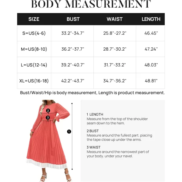 imageZESICA Womens 2024 Fall Long Sleeve Chiffon Dress Casual Crew Neck Pleated A Line Flowy Midi Dresses with BeltWatermelon