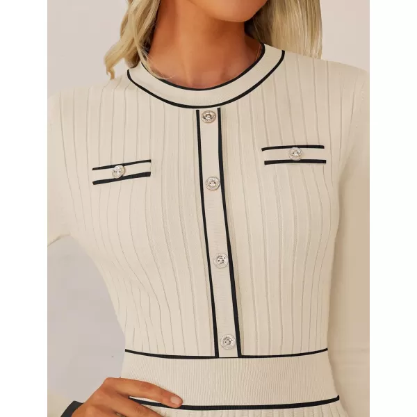 imageZESICA Womens 2024 Fall Pleated Sweater Dress Long Sleeve Crewneck Ribbed Knitted Midi DressesApricot