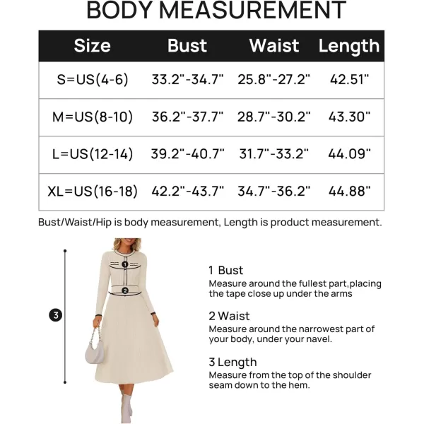 imageZESICA Womens 2024 Fall Pleated Sweater Dress Long Sleeve Crewneck Ribbed Knitted Midi DressesApricot