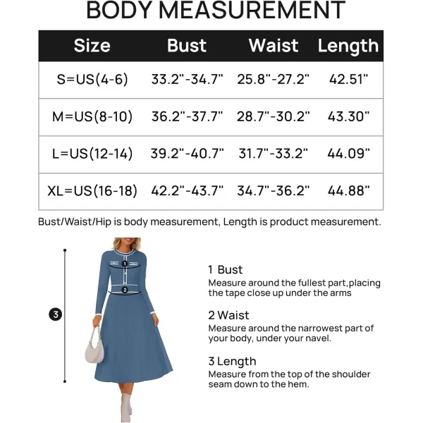 imageZESICA Womens 2024 Fall Pleated Sweater Dress Long Sleeve Crewneck Ribbed Knitted Midi DressesDarkblue