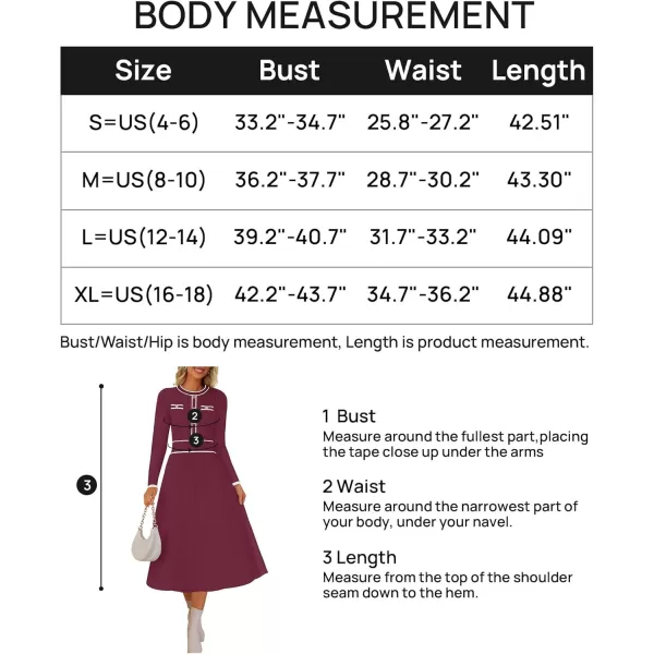 imageZESICA Womens 2024 Fall Pleated Sweater Dress Long Sleeve Crewneck Ribbed Knitted Midi DressesFuchsia