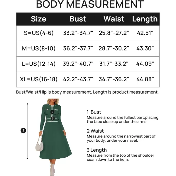 imageZESICA Womens 2024 Fall Pleated Sweater Dress Long Sleeve Crewneck Ribbed Knitted Midi DressesGreen
