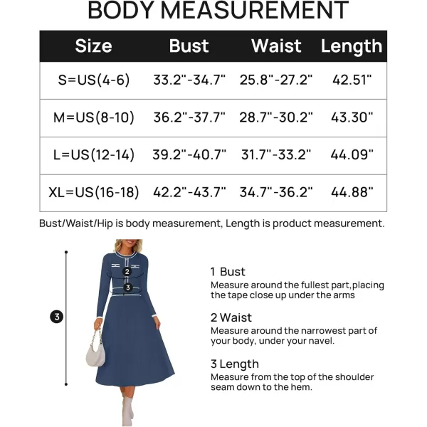 imageZESICA Womens 2024 Fall Pleated Sweater Dress Long Sleeve Crewneck Ribbed Knitted Midi DressesNavy