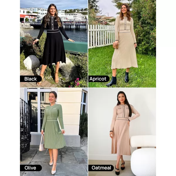 imageZESICA Womens 2024 Fall Pleated Sweater Dress Long Sleeve Crewneck Ribbed Knitted Midi DressesNavy
