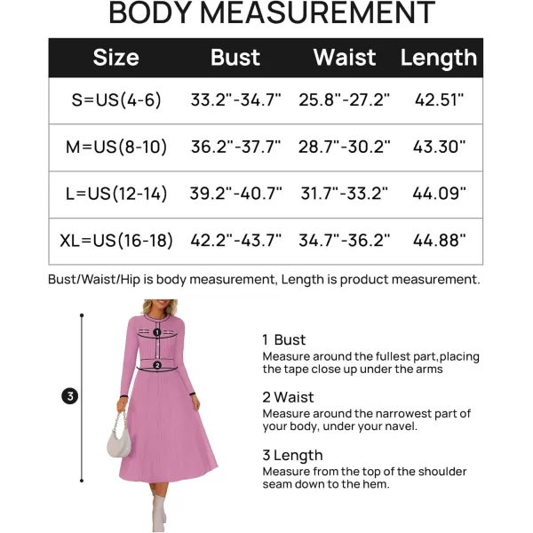 imageZESICA Womens 2024 Fall Pleated Sweater Dress Long Sleeve Crewneck Ribbed Knitted Midi DressesPinkpurple
