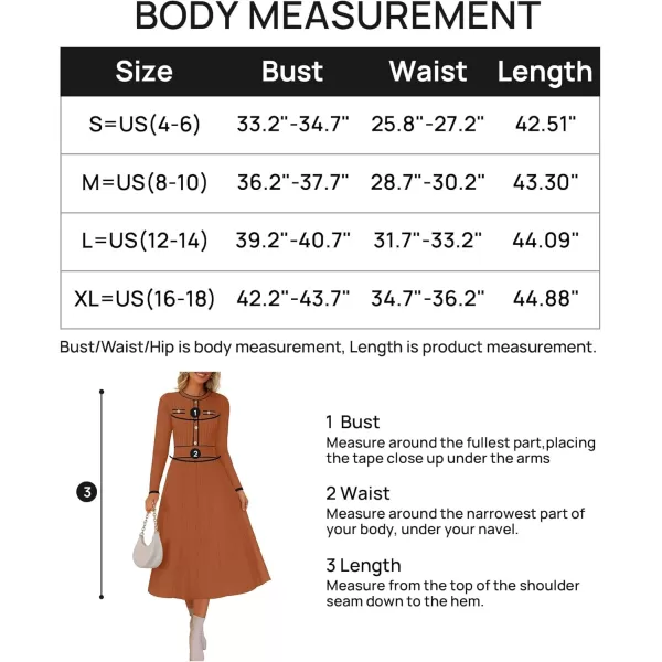 imageZESICA Womens 2024 Fall Pleated Sweater Dress Long Sleeve Crewneck Ribbed Knitted Midi DressesRust