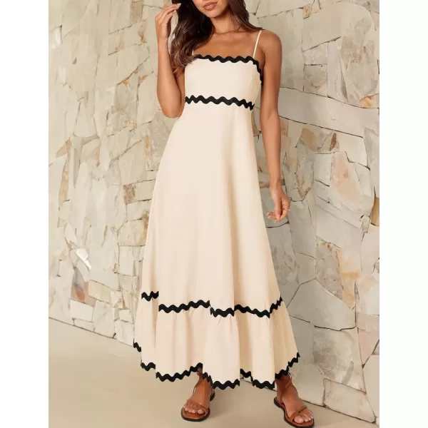 imageZESICA Womens 2024 Summer Spaghetti Straps Sleeveless Backless Sundress Flowy Smocked Lace Swing A Line Midi DressApricot